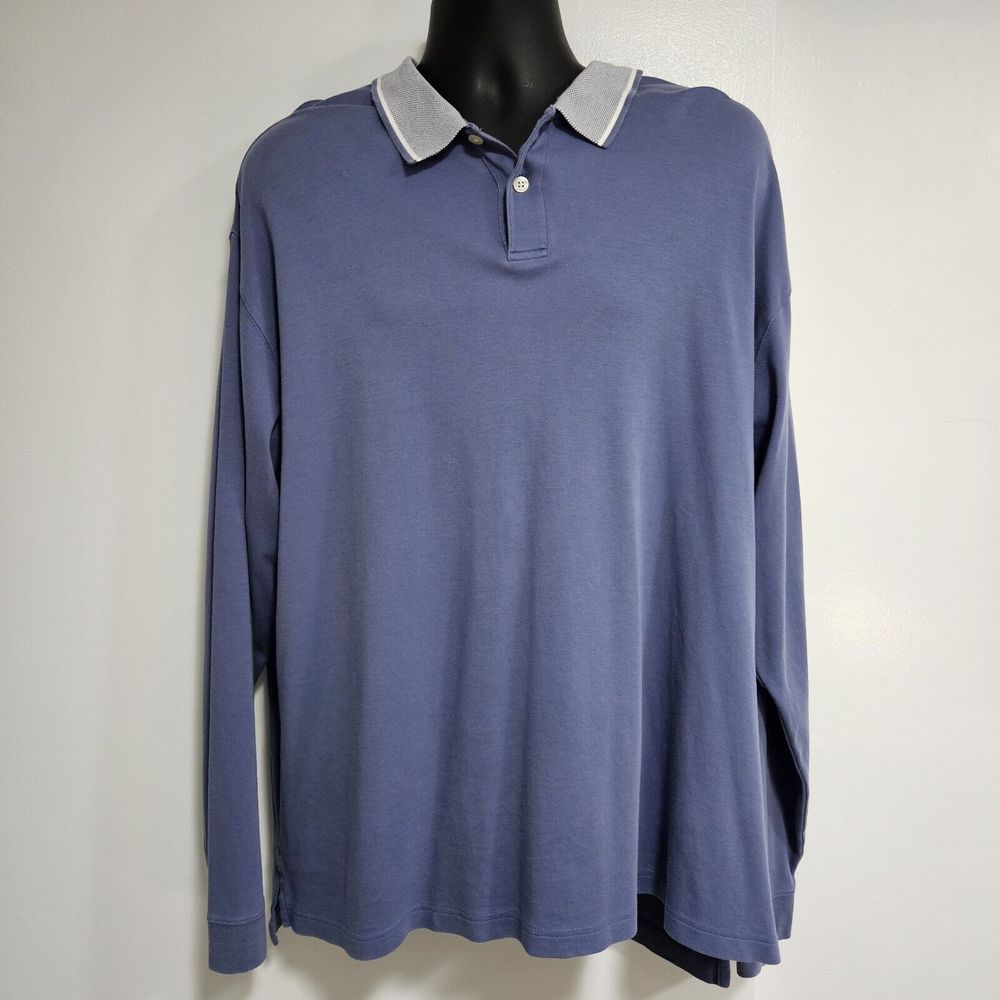 LL BEAN Mens‎ Size XXL Tall Blue Long Sleeve Polo 100% Cotton 0HAN2